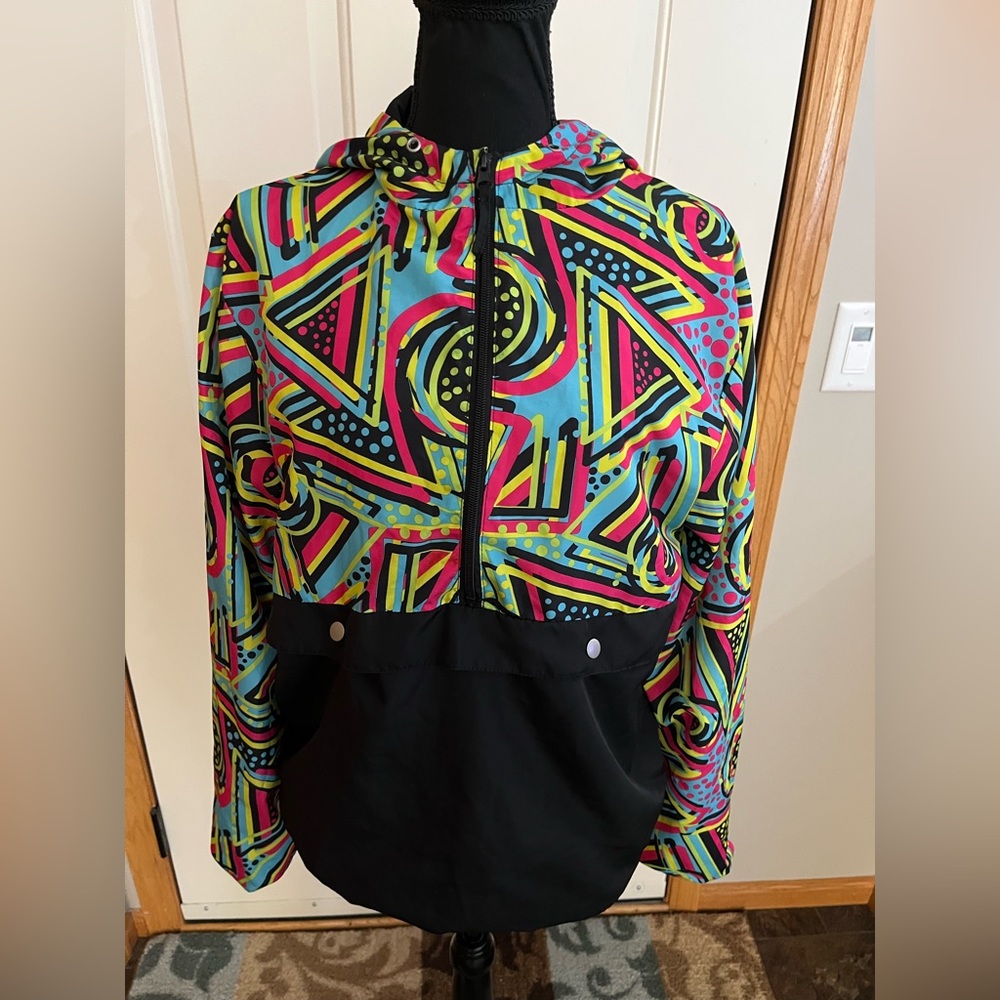 Retro vibe Black Jack 1999 1/2 zip pull over multi color neon windbreaker.Medium